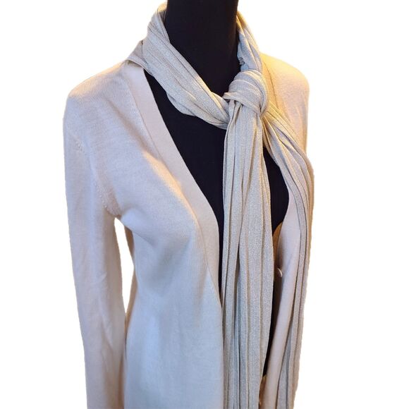 IISLI x Nordstrom NWT $340 Cream & Gold Wool Cardigan & Scarf Set, Size M (6-8) - Picture 5 of 10